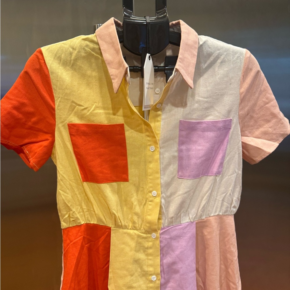 English Factory Colorblock Midi Dress in Orange, Yellow, and Pink - Picture 2 of 7